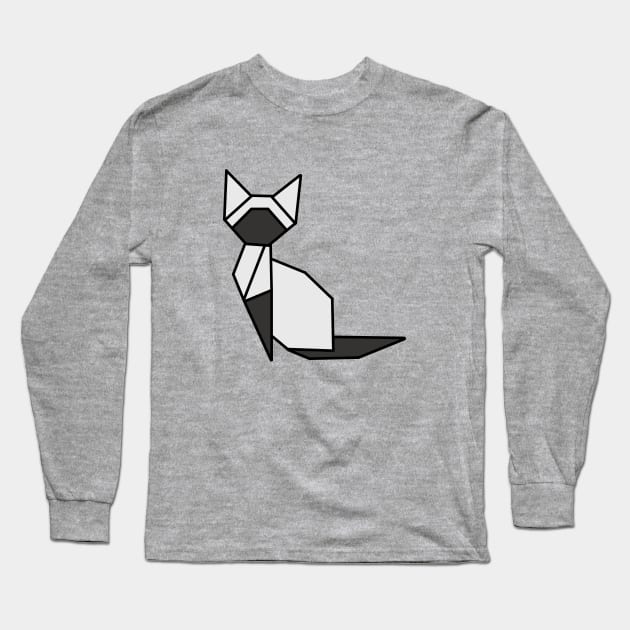 Origami Cat Gray and White Long Sleeve T-Shirt by Numerica